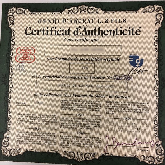 1947 Ganeau's Women of the Century Porcelian COA - Picture 7 of 8